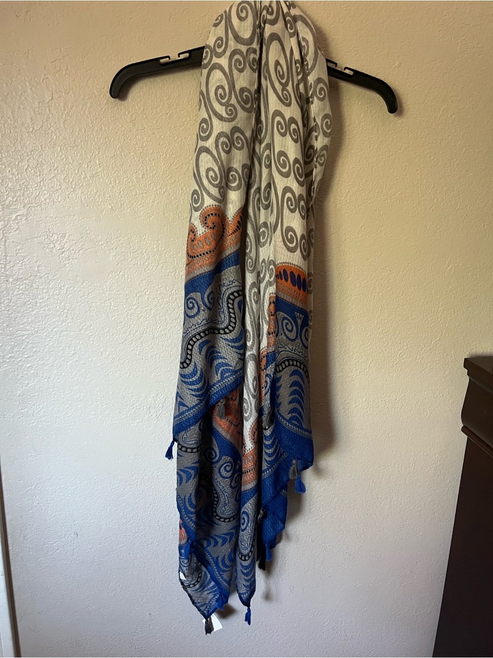 Lightweight Blue, Orange & Gray Paisley Scarf Wrap - Women's Accessory